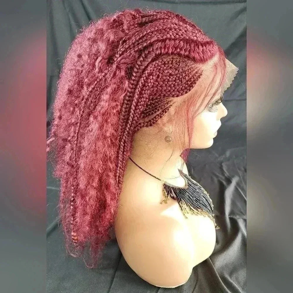 YAMA Handmade Red Braided Wig | Bold Afro Bob | Full Lace | Ships Fast 🚚